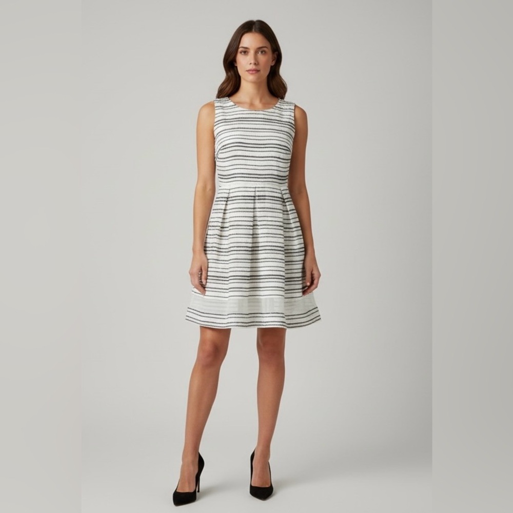 Vintage Badgley Mischka Striped Fit & Flare Dress Sleeveless Party Size 8